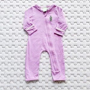 Peekaboo Beans Lilac Zip Romper with fold over hands. Perfect Condition!